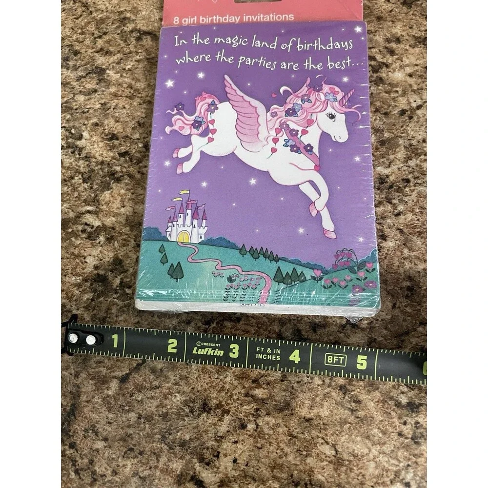 Tender Thoughts Greetings Unicorn Castle Birthday Girl Invitations 8‎ Pack NIP